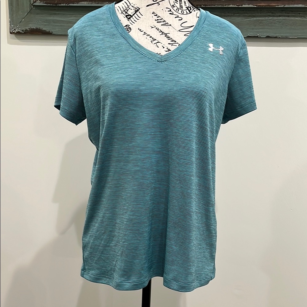 Under Armour Women's Striped Teal V-Neck Tee